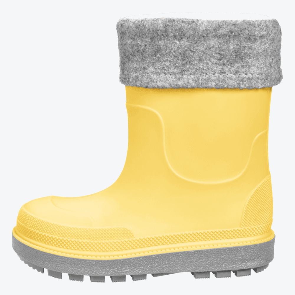Playshoes gefütterte Regenstiefel in Gelb – komfortable und wetterfeste Gummistiefel mit wärmendem Fleece-Innenfutter, perfekt für kalte Regentage.
