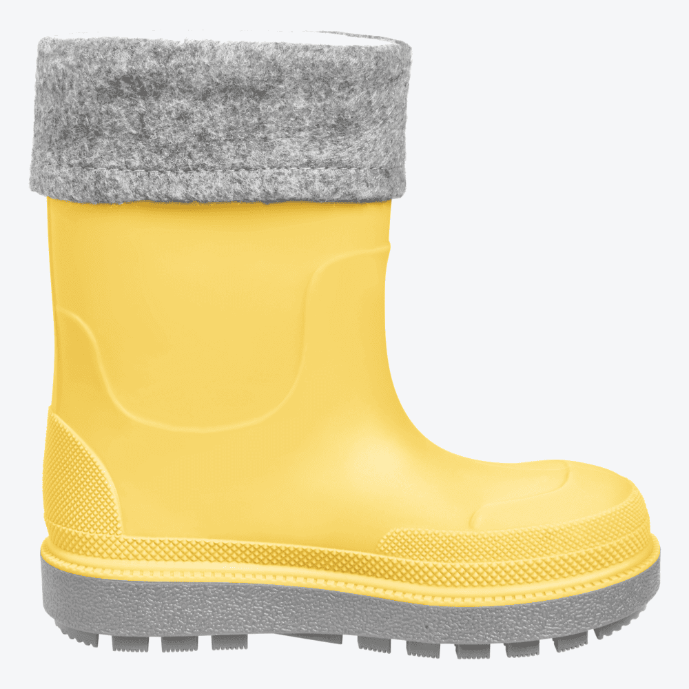 Kinder Gummistiefel von Playshoes in Gelb – wasserdichte Regenstiefel mit wärmendem Innenfutter, ideal für herbstliche Spaziergänge und regnerische Schultage.